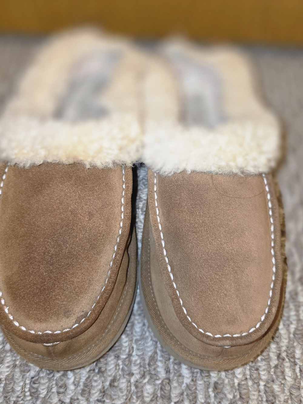 UGG Chestnut Suede Shearling-Lined Moccasin Slippers